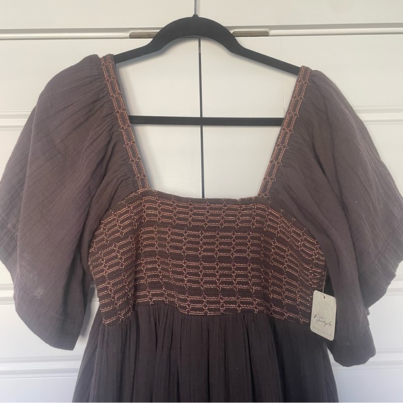 NWT Free People Easy To Love Bubble Mini Dress‎ size medium color expresso beans - Picture 2 of 12
